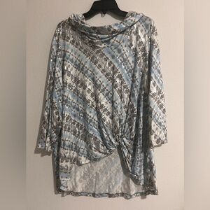 Ruby Rd. women’s fall blouse high neck long sleeve high low hem printed 2X NWNT